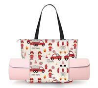 DUWAA Little Boys and Girls in Firefighters Print Large Work Tote Bag with Yoga Mat Holder, Large Size Pocket Everyday Bag for Yoga Gym