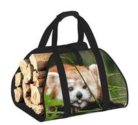 DUWAA Little Red Panda Print Wood Baskets with Handle Large Log Store for Fireplace Wear-Resistant Picnic Bags Log Basket