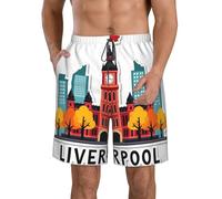 DUWAA Liverpool Cityscape with Cloc Print Quick Dry Shorts for Men, Lightweight Summer Beach Shorts with Pockets, Elastic Waistband