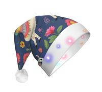 DUWAA Llama Cartoon Pattern Print Light Up Christmas Hat With 3 Blinking Color, Adults Led Soft Faux Santa Cap For Party