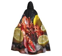 DUWAA Lobster Lemon Print 59inch Carnival Cape, Unisex Adult Hooded Cloak For Halloween Witch Vampire Wizard Cosplay