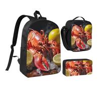 DUWAA Lobster Lemon print Backpack 3pcs Set Including 17 Inch Large BookBag With Lunch Bag And Practical Pen Bag, Black, One Size, Black, One Size
