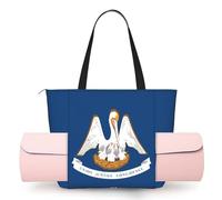 DUWAA Louisiana State Flag Print Large Work Tote Bag with Yoga Mat Holder, Large Size Pocket Everyday Bag for Yoga Gym