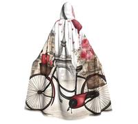 DUWAA Love Paris Tower Coffee Wine Perfume Bicycle Heart print Hooded Robe Halloween Cosplay Costume Robe Cloak Cape Wizard Raven Cosplay Costume