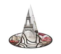 DUWAA Love Paris Tower Coffee Wine Perfume Bicycle Heart Print Witch Hat, Wizard Hat Cosplay Accessories For Halloween Costume Party Masquerade Carnivals-3pcs