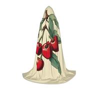 DUWAA Lovely Sweet Red Cherry Print Medieval Cloak Wizard Robe Cloak With Hood Renaissance Cape Halloween Costume Cosplay Prop