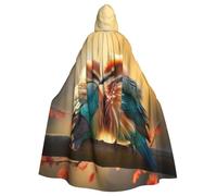 DUWAA Loving Bird Print 59inch Carnival Cape, Unisex Adult Hooded Cloak For Halloween Witch Vampire Wizard Cosplay