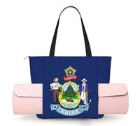 DUWAA Maine State Flag Print Large Work Tote Bag with Yoga Mat Holder, Large Size Pocket Everyday Bag for Yoga Gym