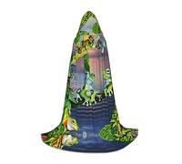 DUWAA Many Frogs Sing On The Branches Summer Butterflies Lake Water Print Halloween Hooded Cloak Cape Medieval Style For Christmas Party, Cosplay Masquerade Costumes