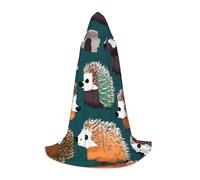 DUWAA Many Hedgehogs Print Medieval Cloak Wizard Robe Cloak With Hood Renaissance Cape Halloween Costume Cosplay Prop