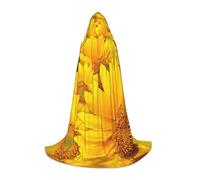 DUWAA Many Sunflowers Print Medieval Cloak Wizard Robe Cloak With Hood Renaissance Cape Halloween Costume Cosplay Prop