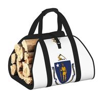 DUWAA Massachusetts State Flag Print Wood Baskets with Handle Large Log Store for Fireplace Wear-Resistant Picnic Bags Log Basket