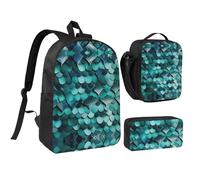DUWAA Mermaid fish scale print print Backpack 3pcs Set Including 17 Inch Large BookBag With Lunch Bag And Practical Pen Bag, Black, One Size