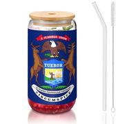 DUWAA Michigan State Flag Drinking Glasses With Bamboo Lids And Glass Straw-16oz Can Shaped Glass Cups,Beer Glasses