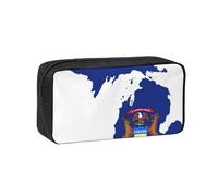 DUWAA Michigan State Flag Map Print Large Capacity Pencil Case Pencil Pouch with Zipper Portable Pen Case for Office Travel Makeup