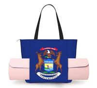 DUWAA Michigan State Flag Print Large Work Tote Bag with Yoga Mat Holder, Large Size Pocket Everyday Bag for Yoga Gym
