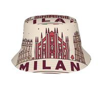 DUWAA Milan Cityscape with Italian Print Bucket Hat for Woman Men,Summer Travel Fishing Beach Sun Hat, Lightweight Outdoor Cap Black