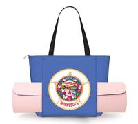 DUWAA Minnesota State Flag Print Large Work Tote Bag with Yoga Mat Holder, Large Size Pocket Everyday Bag for Yoga Gym