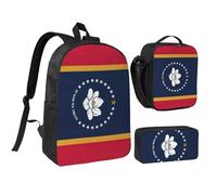 DUWAA Mississippi State Flag print Backpack Set Casual Shoulder Bag Lunch Bag Pen Pouch 3 in 1 Set 17inch for Women Men College, Black, One Size, Black, One Size