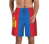 DUWAA Mongolian Flag Print Quick Dry Shorts for Men, Lightweight Summer Beach Shorts with Pockets, Elastic Waistband White