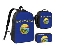 DUWAA Montana State Flag print Backpack 3pcs Set Including 17 Inch Large BookBag With Lunch Bag And Practical Pen Bag, Black, One Size