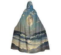 DUWAA Moon and Sea print Halloween Hooded Robe Cloak for Adult Men Women Wizard Vampire Knight Fancy Cool Cape Costume