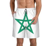 DUWAA Morocco Print Quick Dry Shorts for Men, Lightweight Summer Beach Shorts with Pockets, Elastic Waistband White