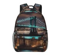 DUWAA New York Manhattan Bridge Night Print Camping Backpack Gym Backpack With Adjustable Shoulder Straps Sturdy Work Bag Laptop Rucksack