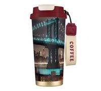 DUWAA New York Manhattan Bridge Night Print Stainless Steel Insulated Travel Coffee Mug, Camping Mug,Coffee Tumbler For Men Women