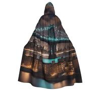 DUWAA New York Manhattan Bridge Night Print Witch Cloak, Cloak With Hood, Halloween Hooded Cape, Wizard Robe Men Cosplay Costume