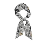 DUWAA Newspaper Hd Print Silk Feeling Scarf For Women, Lightweight Long Versatile Headscarf, Satin Hair Scarves