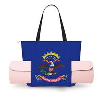 DUWAA North Dakota State Flag Print Large Work Tote Bag with Yoga Mat Holder, Large Size Pocket Everyday Bag for Yoga Gym