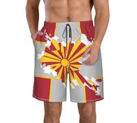 DUWAA Northern Macedonia Flag Map02 Print Men's Quick Dry Shorts with Pockets, Summer Beach Athletic Shorts, for Hiking Running Gym White