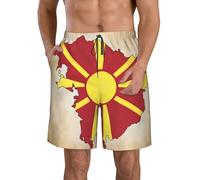 DUWAA Northern Macedonia Flag Map03 Print Men's Quick Dry Shorts with Pockets, Summer Beach Athletic Shorts, for Hiking Running Gym White