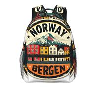 DUWAA Norway Bergen Houses Print Camping Backpack Gym Backpack With Adjustable Shoulder Straps Sturdy Work Bag Laptop Rucksack