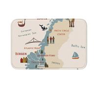 DUWAA Norway Map With Various Icons Print House Decor Crystal Velvet Door Mat, Themed Doormat For Front Door Porch Indoor Outdoor Entryway