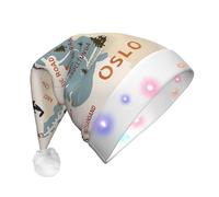DUWAA Norway Map With Various Icons Print Light Up Christmas Hat, Glow Lighted Santa Cap With Colorful Led Strip Light For Adults