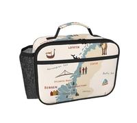 DUWAA Norway Map with Various Icons Print Picnic Bag with Mesh Pockets Thermal Lunch Bag for Men Women Perfect for Work Travel Camping