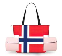 DUWAA Norwegian Flag Print Large Work Tote Bag with Yoga Mat Holder, Large Size Pocket Everyday Bag for Yoga Gym
