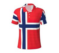 DUWAA Norwegian Flag Print Men's Polo Shirts, Short Sleeve Golf Shirt, Moisture Wicking Athletic Casual T-Shirt, Black, Medium
