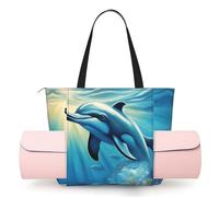 DUWAA Ocean Dolphin Looking At You 1 Print Large Work Tote Bag with Yoga Mat Holder, Large Size Pocket Everyday Bag for Yoga Gym