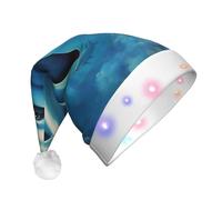 DUWAA Ocean Dolphin Looking At You 1 Print Light Up Christmas Hat With 3 Blinking Color, Adults Led Soft Faux Santa Cap For Party