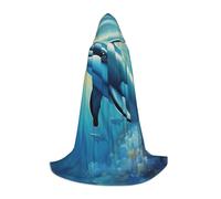 DUWAA Ocean Dolphin Looking At You 1 Print Medieval Cloak Wizard Robe Cloak With Hood Renaissance Cape Halloween Costume Cosplay Prop