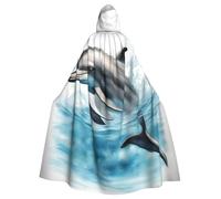 DUWAA Ocean Dolphin Looking At You Print 59inch Carnival Cape, Unisex Adult Hooded Cloak For Halloween Witch Vampire Wizard Cosplay