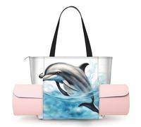 DUWAA Ocean Dolphin Looking At You Print Large Work Tote Bag with Yoga Mat Holder, Large Size Pocket Everyday Bag for Yoga Gym