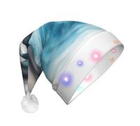 DUWAA Ocean Dolphin Looking At You Print Light Up Christmas Hat With 3 Blinking Color, Adults Led Soft Faux Santa Cap For Party