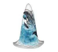 DUWAA Ocean Dolphin Looking At You Print Medieval Cloak Wizard Robe Cloak With Hood Renaissance Cape Halloween Costume Cosplay Prop