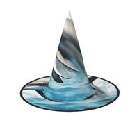 DUWAA Ocean Dolphin Looking At You Print Witch Hat, Wizard Hat Cosplay Accessories For Halloween Costume Party Masquerade Carnivals-3pcs