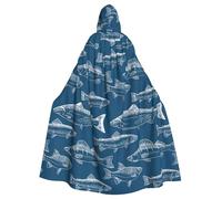 DUWAA Ocean Fishes Print Adult Halloween Hooded Cape, Full Length Unisex Cloak For Men Women, For Halloween Cosplay