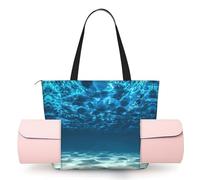 DUWAA Ocean. Print Large Work Tote Bag with Yoga Mat Holder, Large Size Pocket Everyday Bag for Yoga Gym